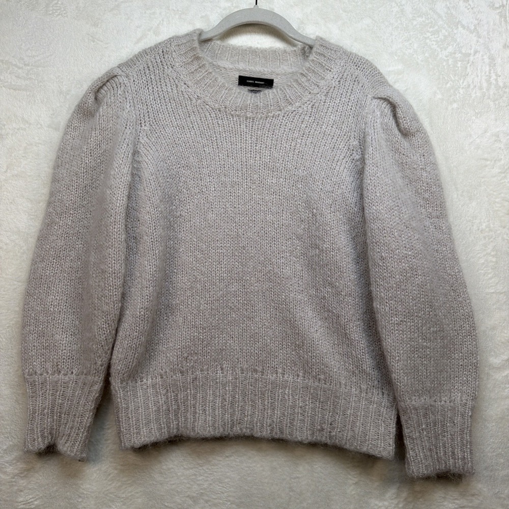 Isabel Marant Mohair Sweater Beige Fuzzy Crew Neck Merino‎ Blend Size 38